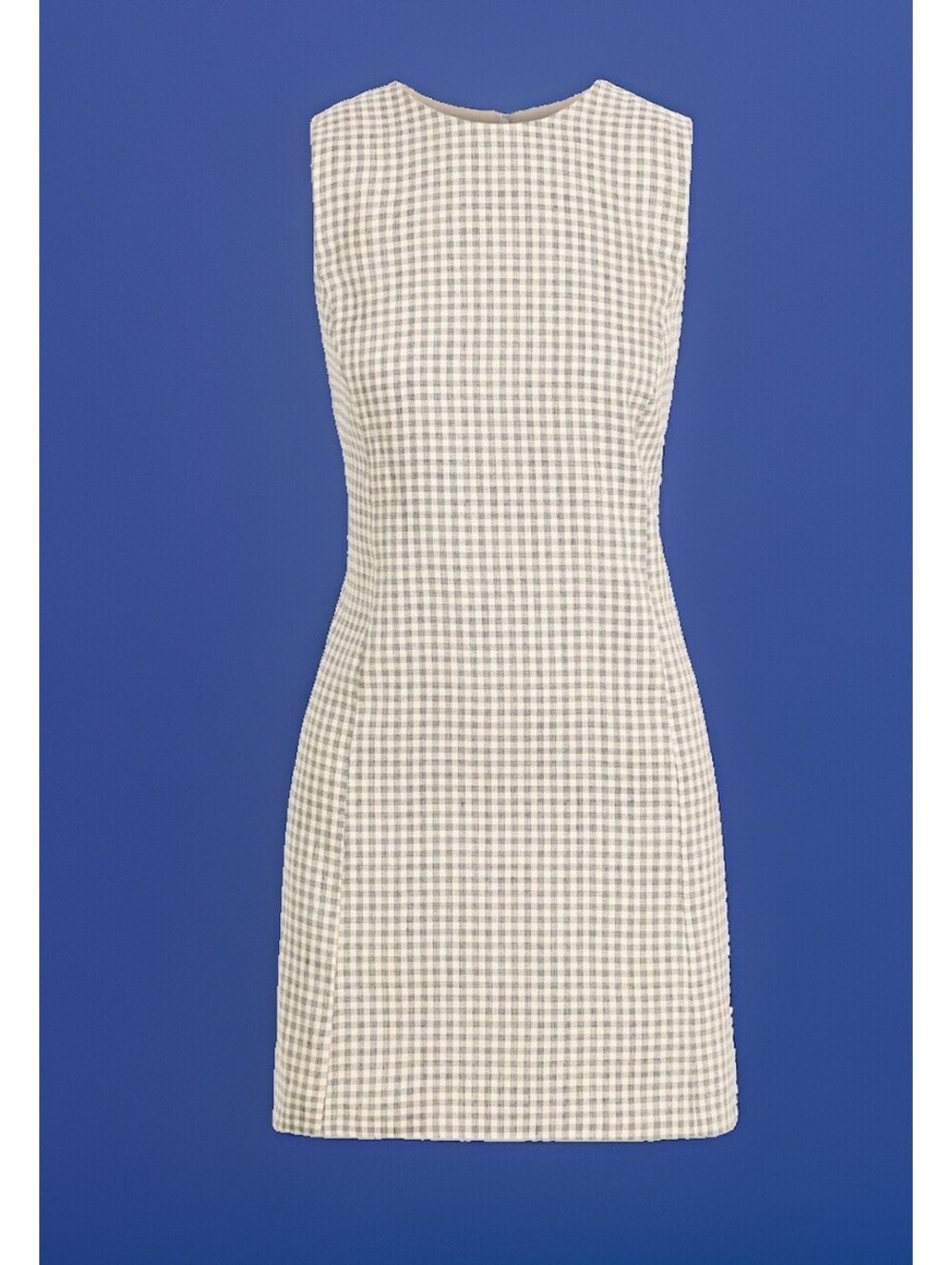 $395 Theory Women’s Checked Size 14 Cream Linen Blend Sleeveless Mini  Dress NWT